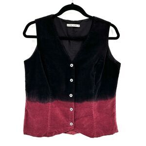 LUNA LUZ Black Pink Ombre Velvet Y2K Button Up Sleeveless Vest Top Size Medium
